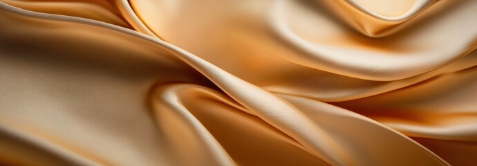 Fototapeta premium A close-up view of smooth gold fabric, featuring elegant folds and a luxurious texture. Perfect for backgrounds in design, fashion, or photography projects.