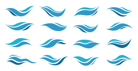 Set blue illustration on white background. Vector pattern. Art line ornament. Water Wave Logo abstract design