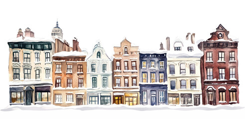 Fototapeta premium PNG Winter New York buildings architecture illustration watercolor.