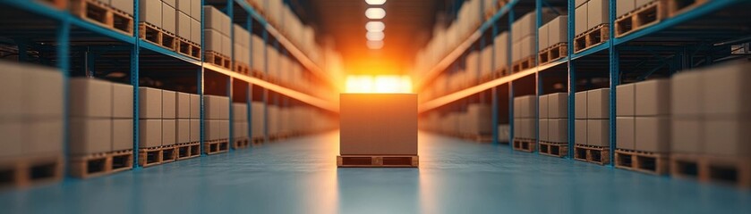 Silhouettes of robotic arms in a warehouse, handling goods, warehouse automation, smart warehousing