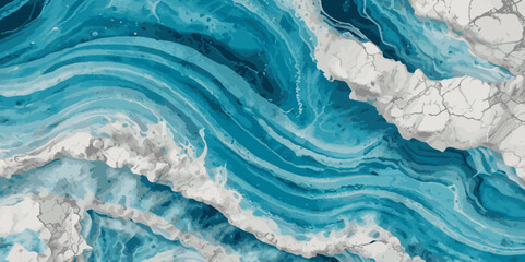 Obraz premium Vector watercolor ocean wave line blue and white background. Ocean sea art with natural template. Seamless soft blue ocean pattern wave water background. 