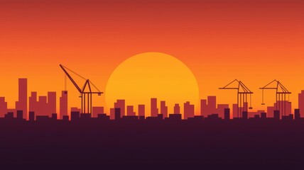 Obraz premium Automated shipping ports in silhouette, shipping automation, future of shipping