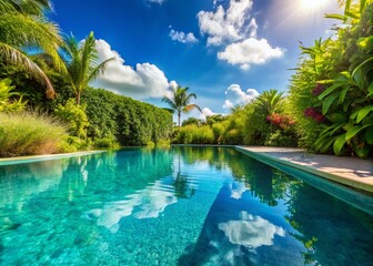 Obraz premium Serene Swimming Pool with Crystal Clear Water Surface for Relaxation and Refreshment