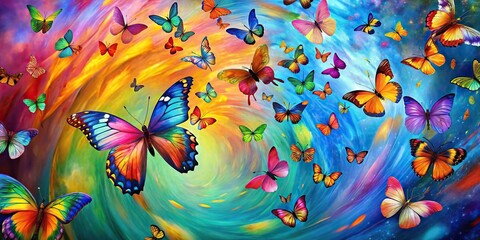 Colorful butterflies in a swirling paint frenzy artful creation for postcards and posters