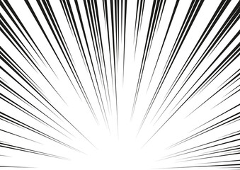 Vector illustration with radial light burst. Manga effect background, anime comic with flash rays.