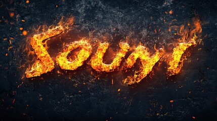 Inferno text effect, fire orange color editable text style on dark grunge textured background .