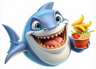 Fototapeta premium Shark Eating Junk Food Logo Design - Fun and Playful Brand Imagery for Fast Food Industry