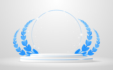 White podium with elegant blue lines for the best awards or product display. stage or podium. vector illustration	