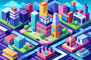 3D Isometric Cityscape with Vibrant Colors