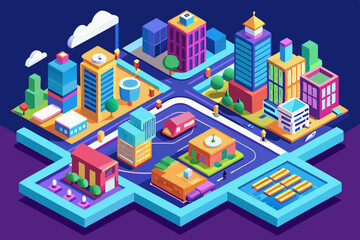 3D Isometric Cityscape with Vibrant Colors