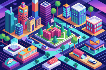 3D Isometric Cityscape with Vibrant Colors