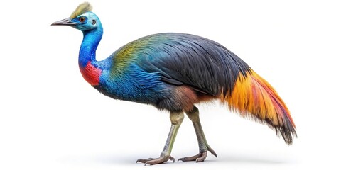 Obraz premium Colorful cassowary isolated on white background, low angle view