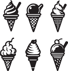 Soft Serve Ice Cream Cones vector,  ice cream icon set vector illustration isolated on white background.