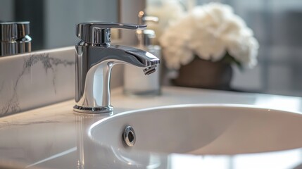Modern Bathroom Sink with Chrome Faucet