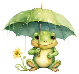 PNG Frog hugging umbrella amphibian cartoon animal.