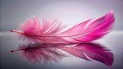 Obraz premium Pink feather isolated on white background with reflection