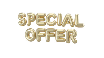 Golden offer text is in the shape of balloon isolated white background
