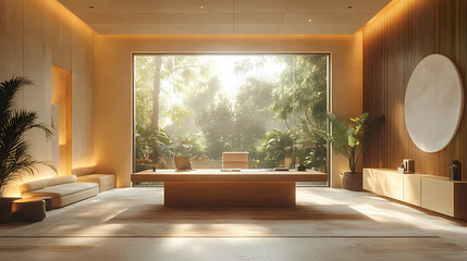 A peaceful, 3D-rendered wellness retreat featuring Zen garden elements like smooth rocks and raked sand, arranged in repeating concentric circles.