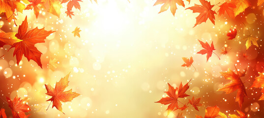 Fototapeta premium Red autumn leaves with warm background