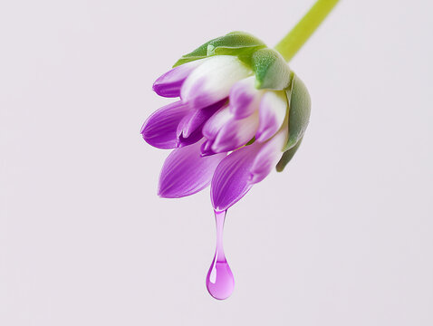 Bakuchiol Flower (Psoralea corylifolia) Dripping Purple Oil, Serum or Extract &ndash; A Potent Retinol Alternative for Skincare Isolated on a Plain White Neutral Background