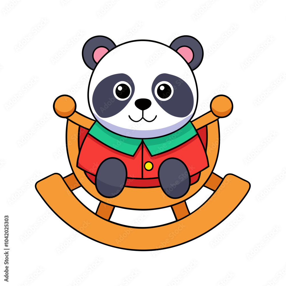 Sticker Panda on Rocking Cradle Christmas Art.