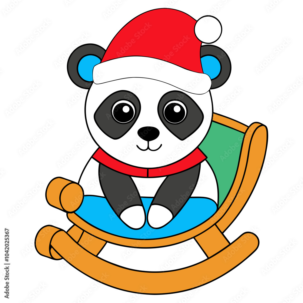 Sticker Panda on Rocking Cradle Christmas Art.