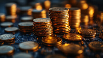 Model house surrounded by golden coins symbolizing financial growth and success in real estate investment opportunities