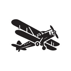 old fighter airplane, aircraft, silhouette icon, old plane symbol