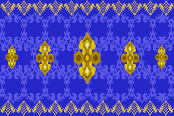 Classic gold seamless fabric pattern geometric blue background illustration. Wallpaper. Vector, design.