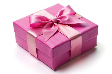 Obraz premium Pink gift box with bow and tilted angle on isolated background