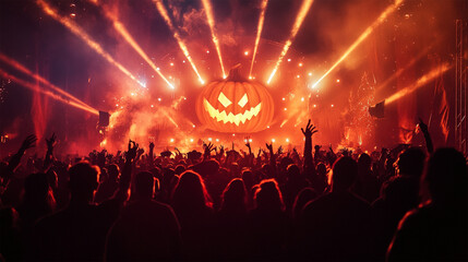 Halloween background, concert stage, pumpkin, Illustration