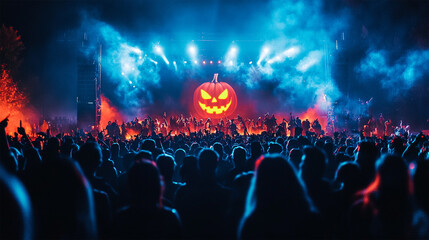 Halloween background, concert stage, pumpkin, Illustration