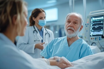 Compassionate healthcare professionals attend to a patient in a modern hospital during a routine check-up