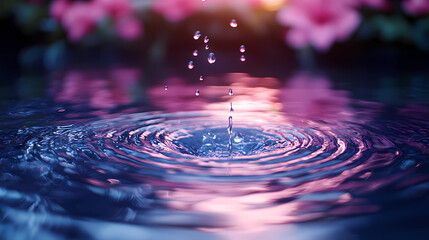 A soft-focus, slow-motion video clip of raindrops falling rhythmically onto a tranquil pond.
