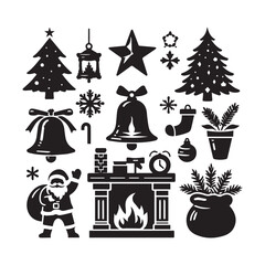 Christmas Icon Set with Tree, Snowman, and Holiday Decorations in Vector Art Design