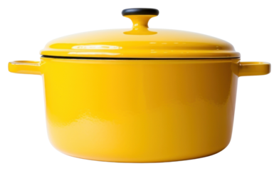 PNG A retro yellow dutch oven pot cookware white background kitchen.