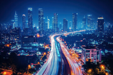 Fototapeta premium Long exposure light streaks on urban roads