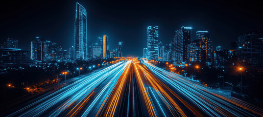 Fototapeta premium Urban skyline and bustling streets below