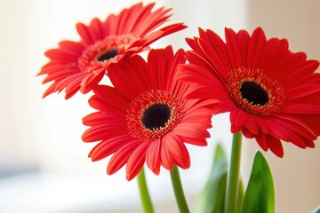 Vibrant red gerbera daisies in a sunlit space bringing joy and warmth to daily life