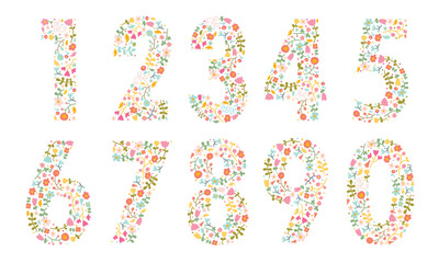 Cute Floral Number. Set. Wedding invitations, greeting card, birthday, logo, poster other ideas. Vector illustration.