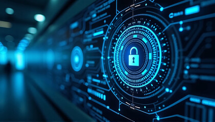 A futuristic interface that shows a secure network with cutting-edge technical protocols 
