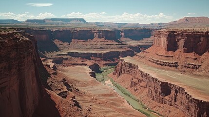 A panoramic view of a canyon with a river running through it.