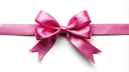 Pink ribbon with bow on white background in forced perspective