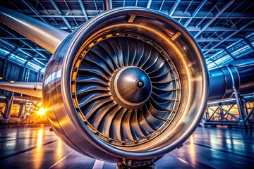 Obraz premium Stunning Close-Up of a Turbojet Engine with Detailed Components and Powerful Design Elements in an Aircraft Context