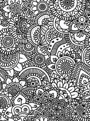 Black and white abstract floral hand-drawn drawing.Seamless pattern.