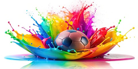 Obraz premium Colorful football splashing in paint on a white background