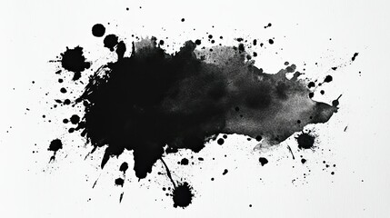 Obraz premium Creative black watercolor blot with textured splashes and artistic washes on paper.