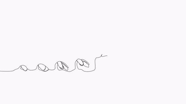 Video. Continuous single line drawing infographic about planting and growth stage of a plant . Seeds sprouting in the ground. Animation on white background. 4K