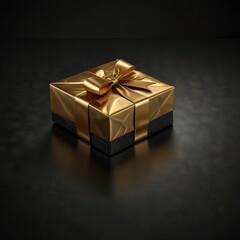 Free Photo Black Friday sale is a gold gift box and ballon with a black background	