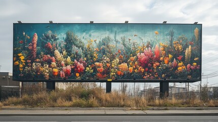 Obraz premium Vibrant floral billboard a colorful display of nature in urban landscape
